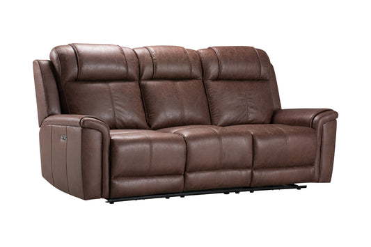 Charles Electric / Power Reclining Brown Resilience Fabric 3 Seater Sofa | Power Headrests | USB Charging & Drinks Tray Table Plus High Seating & Backrest Position | Couch