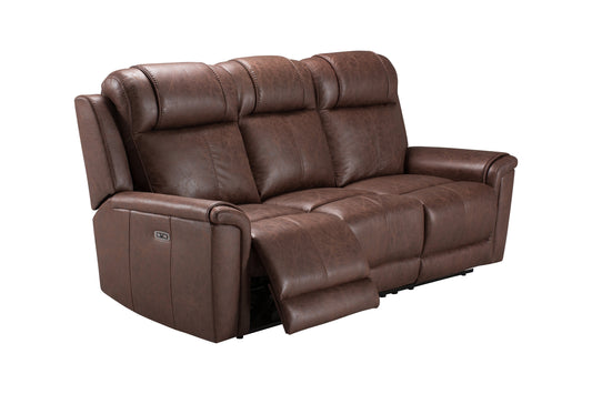 Charles Electric / Power Reclining Brown Resilience Fabric 3 Seater Sofa | Power Headrests | USB Charging & Drinks Tray Table Plus High Seating & Backrest Position | Couch