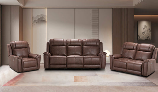 Charles Electric / Power Reclining Brown Resilience Fabric Sofa Range | Power Headrests | USB Charging & Drinks Tray Table Plus High Seating & Backrest Position | Couch