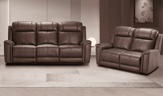 Charles Electric / Power Reclining Brown Resilience Fabric Sofa Range | Power Headrests | USB Charging & Drinks Tray Table Plus High Seating & Backrest Position | Couch