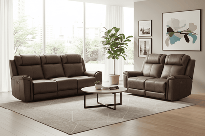 Charles Electric Reclining Brown Resilience Fabric 3 Seater + 2 Seater Sofa Set | Power Headrests | USB Charging & Drinks Tray Table Plus High Seating & Backrest Position | Couch