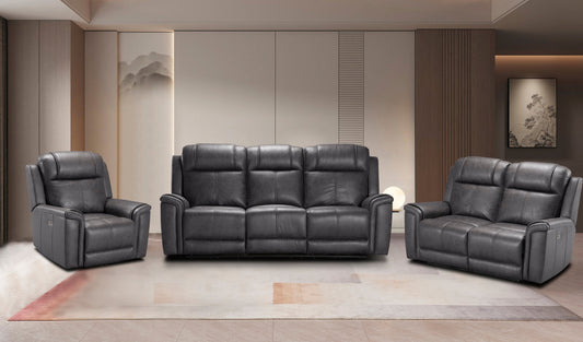 Charles Electric / Power Reclining Charcoal Grey Resilience Fabric Sofa Range | Power Headrests | USB Charging & Drinks Tray Table Plus High Seating & Backrest Position | Couch
