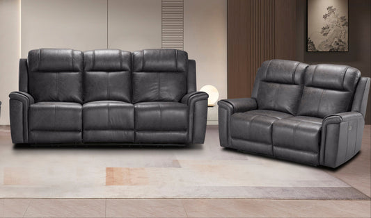 Charles Electric / Power Reclining Charcoal Grey Resilience Fabric Sofa Range | Power Headrests | USB Charging & Drinks Tray Table Plus High Seating & Backrest Position | Couch
