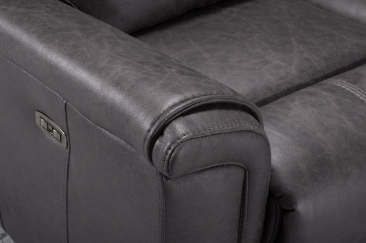 Back In Stock October 5th - Charles Electric / Power Reclining Charcoal Grey Resilience Fabric 3 Seater Sofa | Power Headrests | USB Charging & Drinks Tray Table Plus High Seating & Backrest Position | Couch
