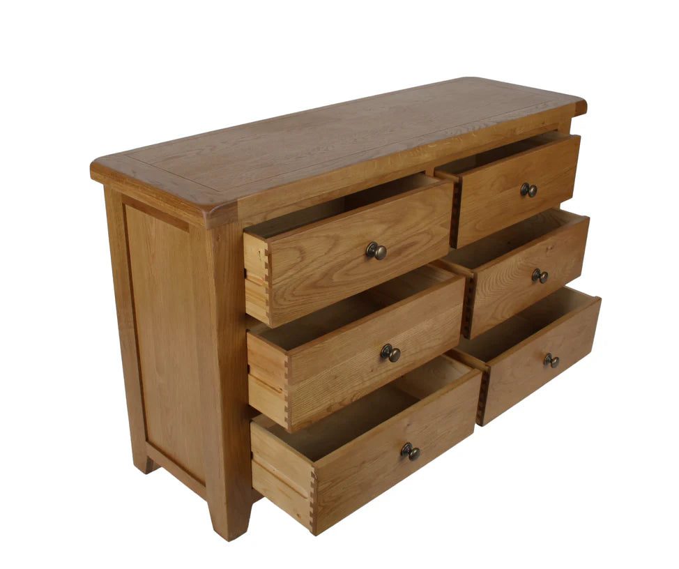 Torino 6 Drawer Real Hardwood Oak Chest Of Draws