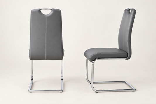 MILN Grey Leather Dining Chairs