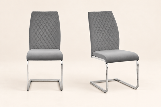 TKYO Grey Plush Velvet Quilted Back Dining Chairs | Pack Of 4