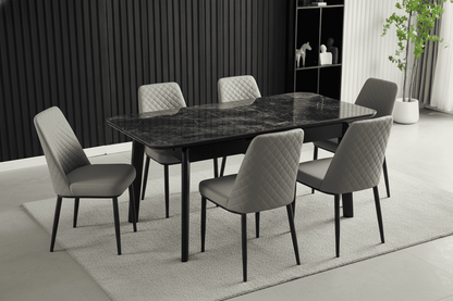 Complete Dining Set | 4 to 6 Dining Chairs + Arizona Black Ceramic Extending Dining Table 130cm - 160cm
