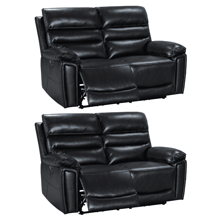Pre Order Now! Donald Black Leather Electric / Power Reclining Sofa Range Suite Set With USB Charging Ports & Drop Down Tray Table