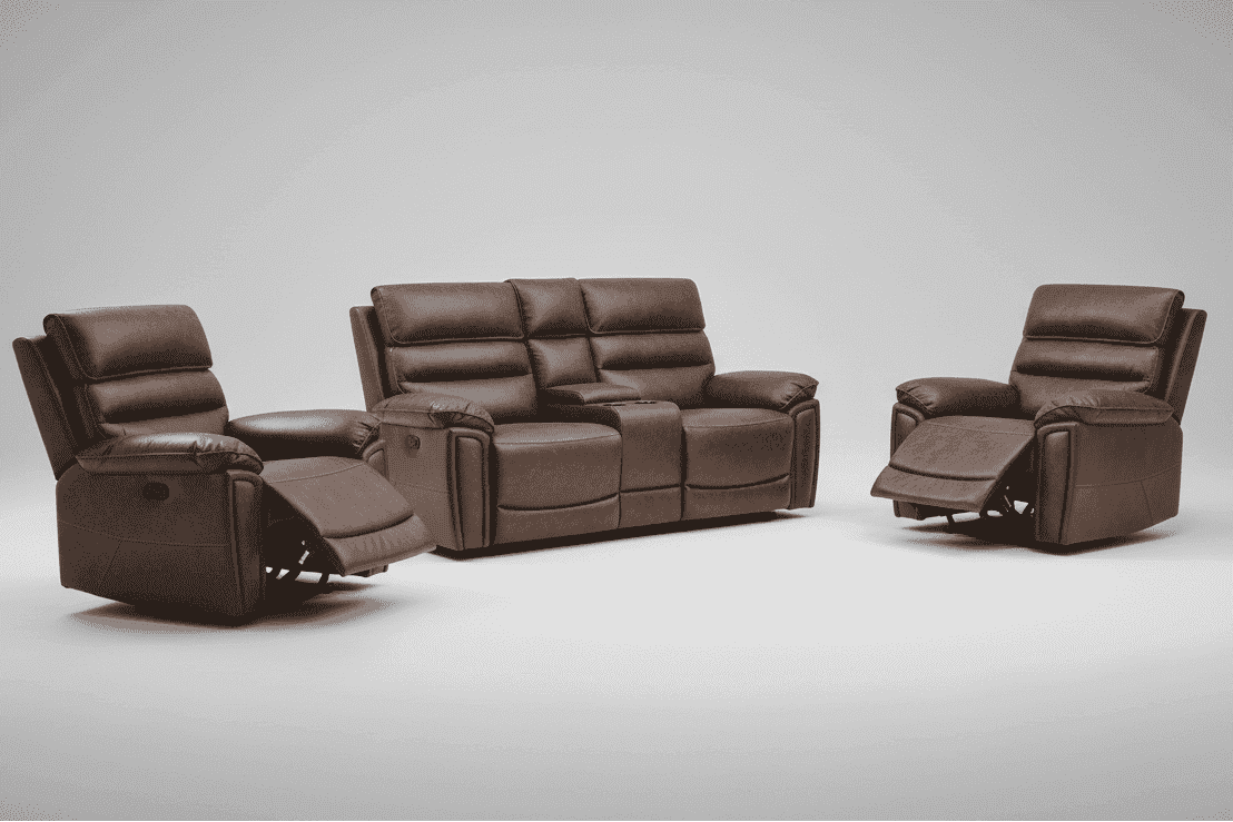 Donald Brown Leather Electric Reclining 2 Seater Sofa With Drinks Console + 2 Armchairs Sofa Set With USB Charging Ports