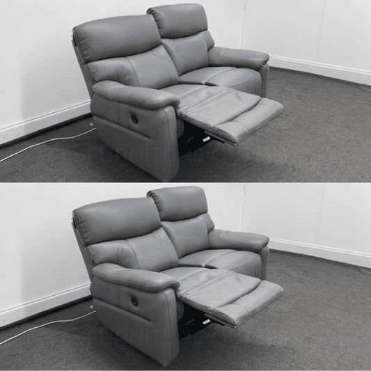 DFS Charcoal Grey Milano Leather Reclining 2 Seater + 2 Seater Sofa Set With USB Ports | Couch |