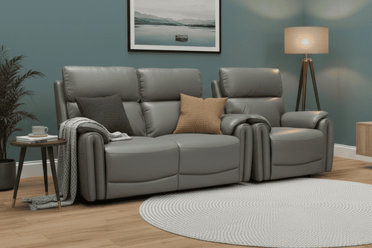 Clearance Deal! - Supreme Electric Power Recliner Grey Leather 2 Seater Sofa + Armchair Set