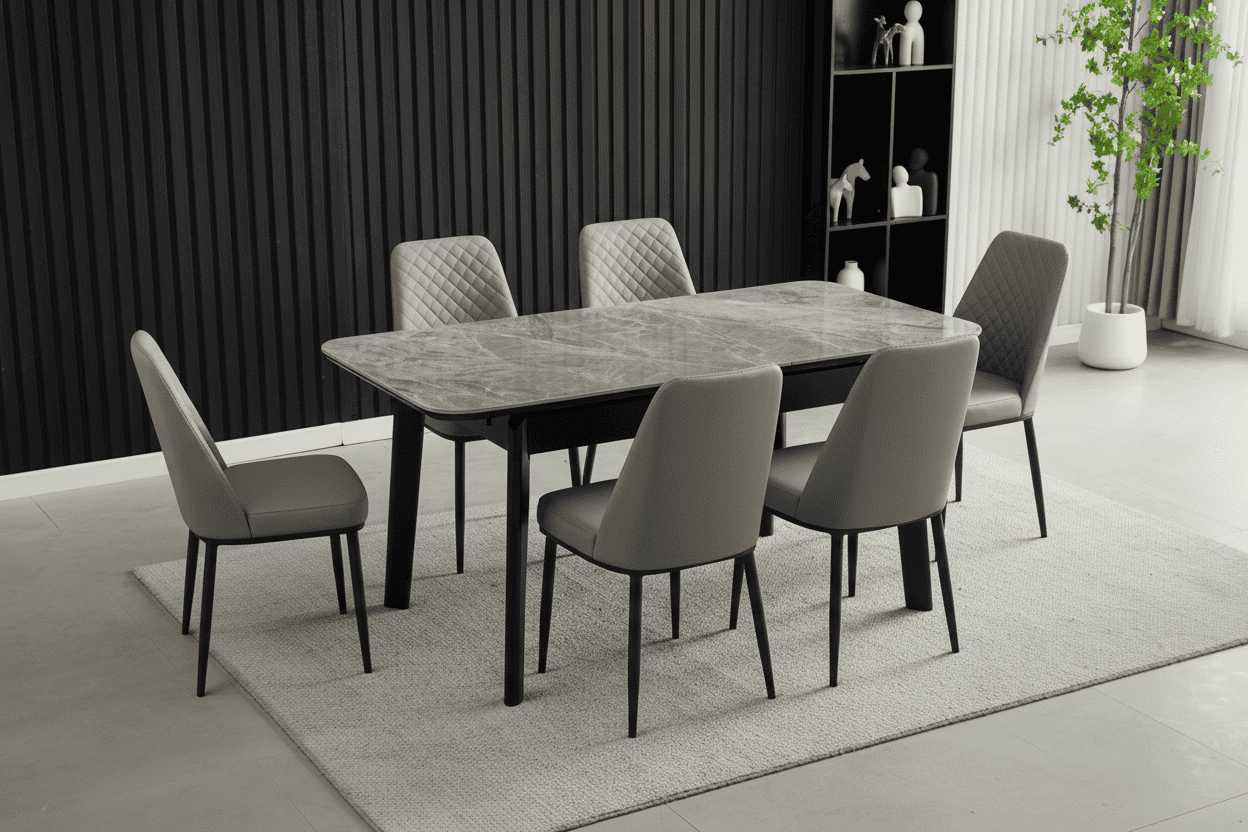 Complete Dining Set | 4 to 6 Dining Chairs + Arizona Grey Ceramic Extending Dining Table 130cm - 160cm