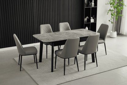 Complete Dining Set | 4 to 6 Dining Chairs + Arizona Grey Ceramic Extending Dining Table 130cm - 160cm