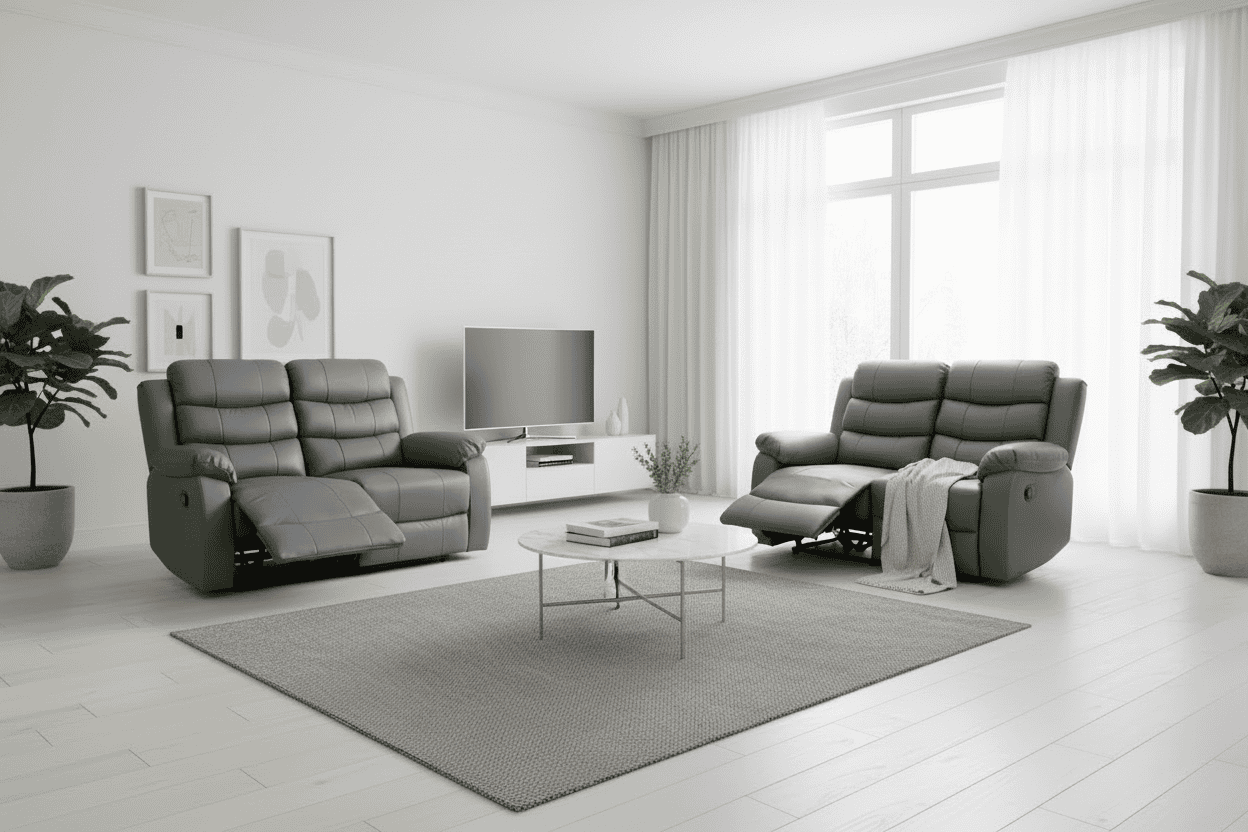 SPECIAL OFFER! Lando Grey Leather 2 + 2 Seater Reclining Sofa Set | Couch