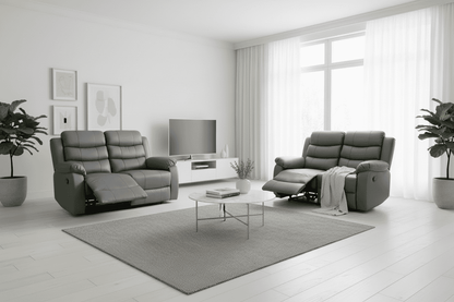 SPECIAL OFFER! Lando Grey Leather 2 + 2 Seater Reclining Sofa Set | Couch