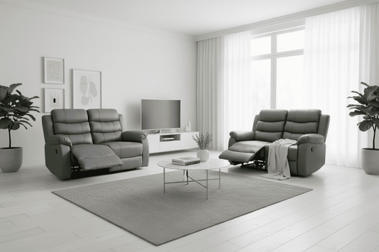 SPECIAL OFFER! Lando Grey Leather 2 + 2 Seater Reclining Sofa Set | Couch