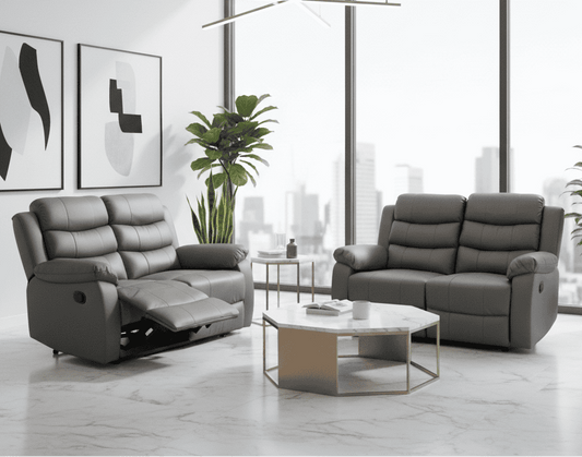 SPECIAL OFFER! Lando Grey Leather 2 + 2 Seater Reclining Sofa Set | Couch