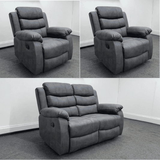 ‘WILLOW’ Charcoal Grey Fabric Recliner 2 + 1 + 1 Seater Sofa & Armchair Suite Set | Couch |