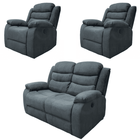 ' Trek ' Charcoal Grey Fabric Reclining 2 Seater + 2 Armchairs Sofa Suite Set