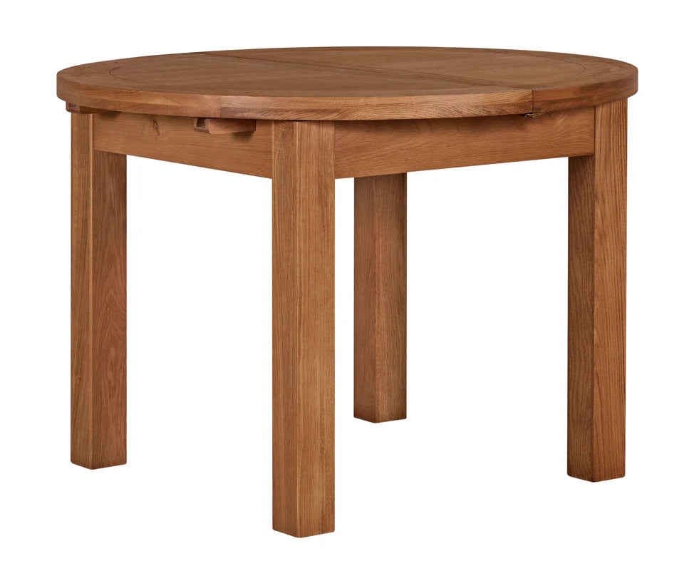 Torino Real Hardwood Oak 1.1m - 1.5m Round Extending Dining Table