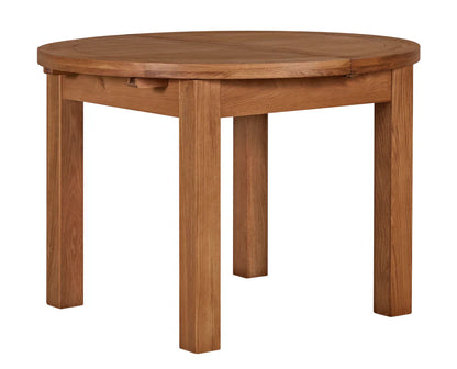 Torino Real Hardwood Oak 1.1m - 1.5m Round Extending Dining Table