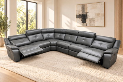 Reversible Large Parker Electric Recliner Grey Milano Leather Fully Modular / Sectional Corner Sofa