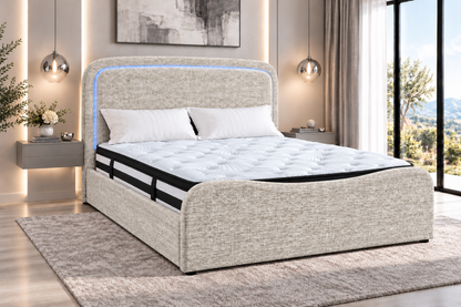 (Pre Order Deal, Back In Stock December 15th) "Harriet" Ivory Ottoman Storage Bed Frame + Mattress Package