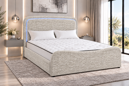 (Pre Order Deal, Back In Stock December 15th) "Harriet" Ivory Ottoman Storage Bed Frame + Mattress Package