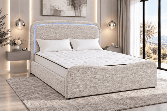 (Pre Order Deal, Back In Stock December 15th) "Harriet" Ivory Ottoman Storage Bed Frame + Mattress Package