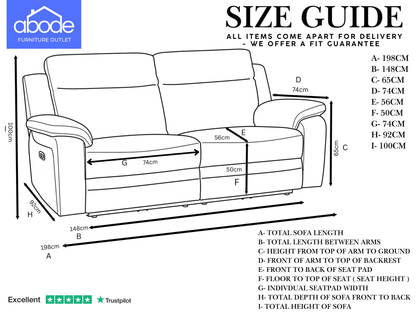 "Barretta" Electric / Power Reclining Grey Fabric Sofa Set - USB Charging Ports