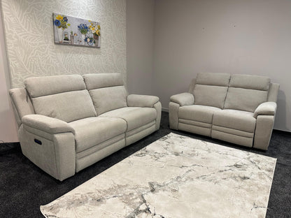 "Barre" Electric Reclining Cream / Oatmeal Fabric Sofa Range - USB Charging Ports