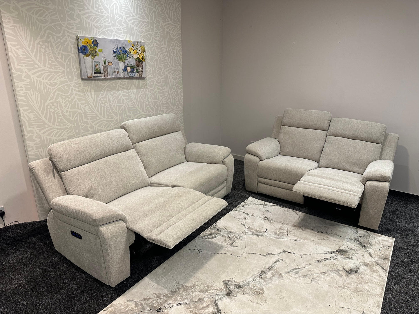 "Barre" Electric Reclining Cream / Oatmeal Fabric Sofa Range - USB Charging Ports