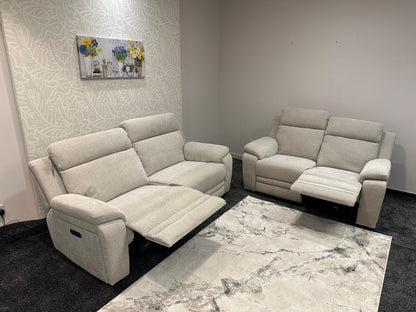 "Barre" Electric Reclining Cream / Oatmeal Fabric Sofa Range - USB Charging Ports