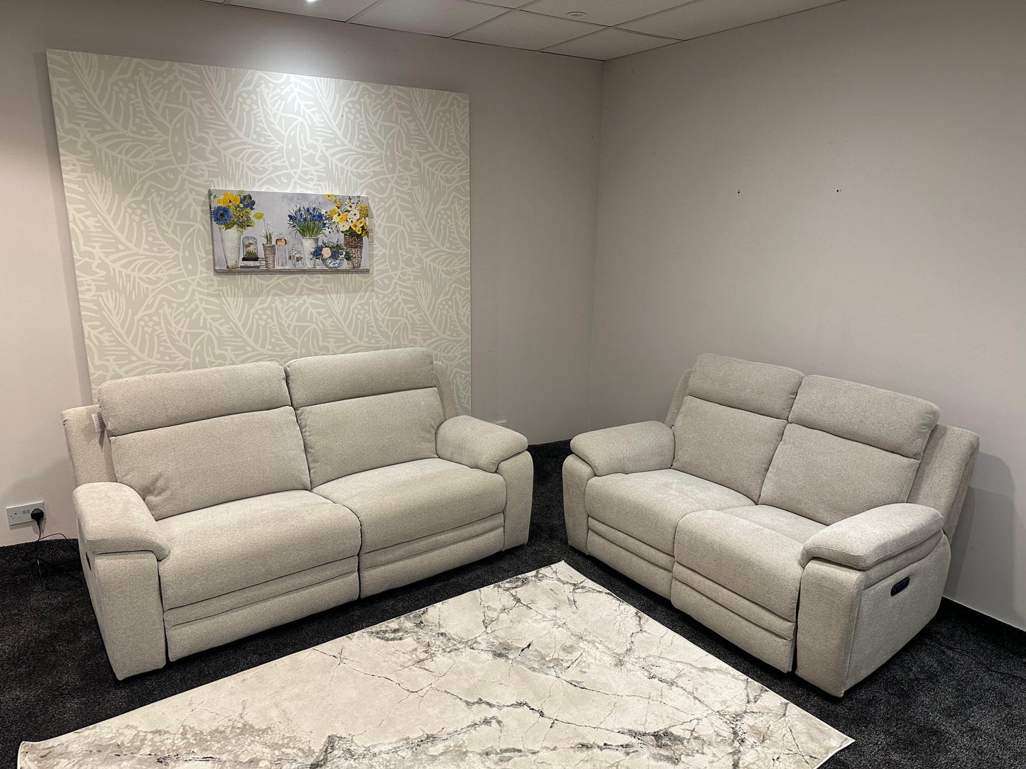 "Barre" Electric Reclining Cream / Oatmeal Fabric Sofa Range - USB Charging Ports