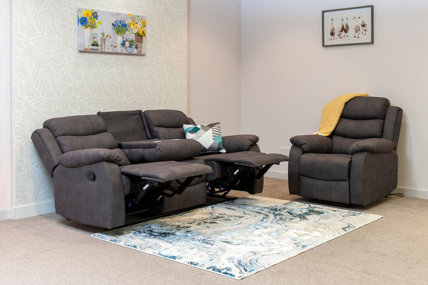Willow Dark Grey Easy Clean Fabric With Manual Reclining Feature Seater Sofa Set Range