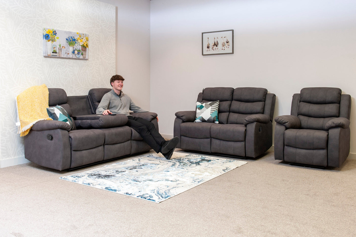 Willow Dark Grey Easy Clean Fabric With Manual Reclining Feature Seater Sofa Set Range