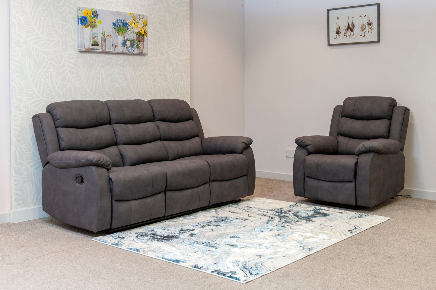 Willow Dark Grey Easy Clean Fabric With Manual Reclining Feature Seater Sofa Set Range
