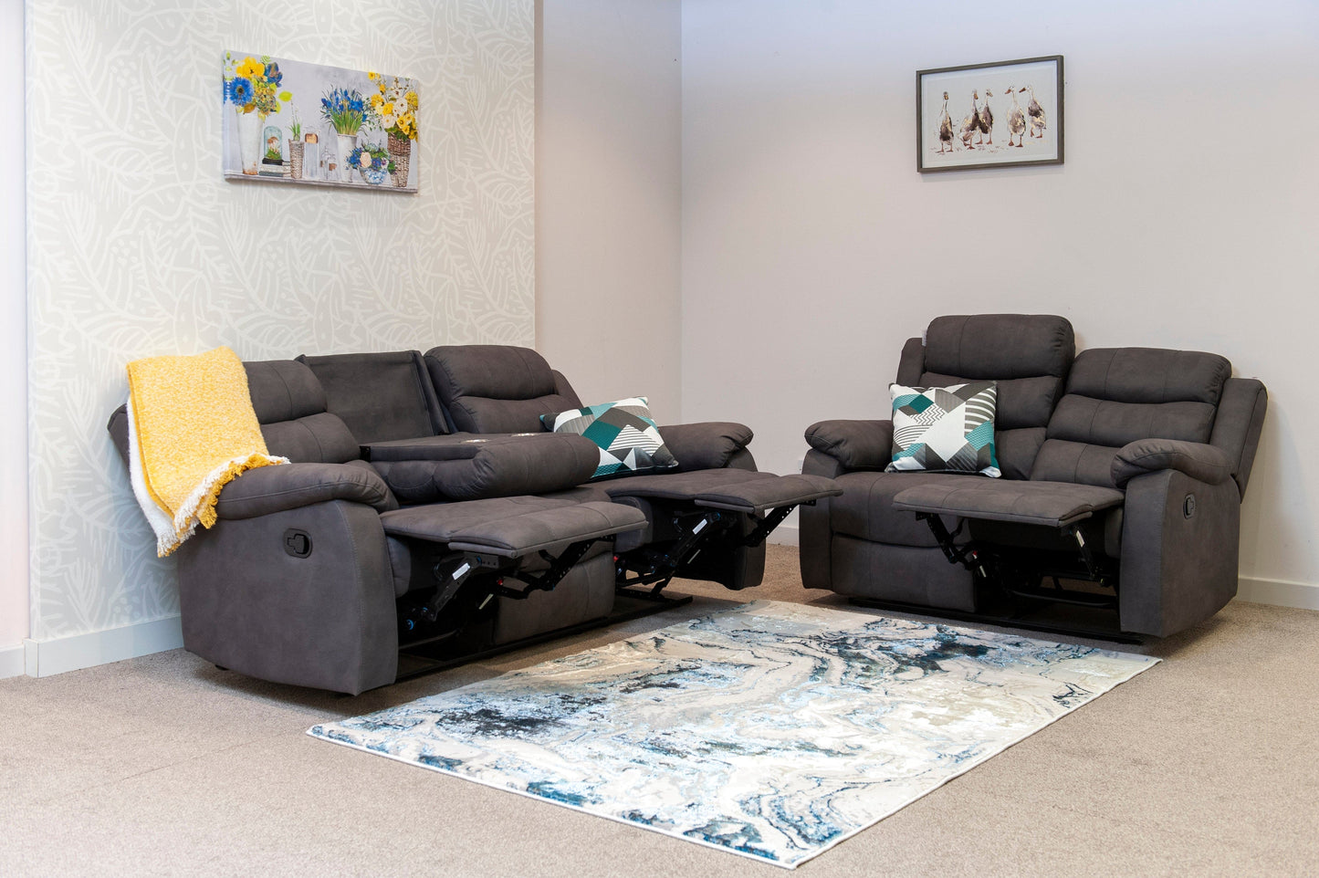 Willow Dark Grey Easy Clean Fabric With Manual Reclining Feature Seater Sofa Set Range
