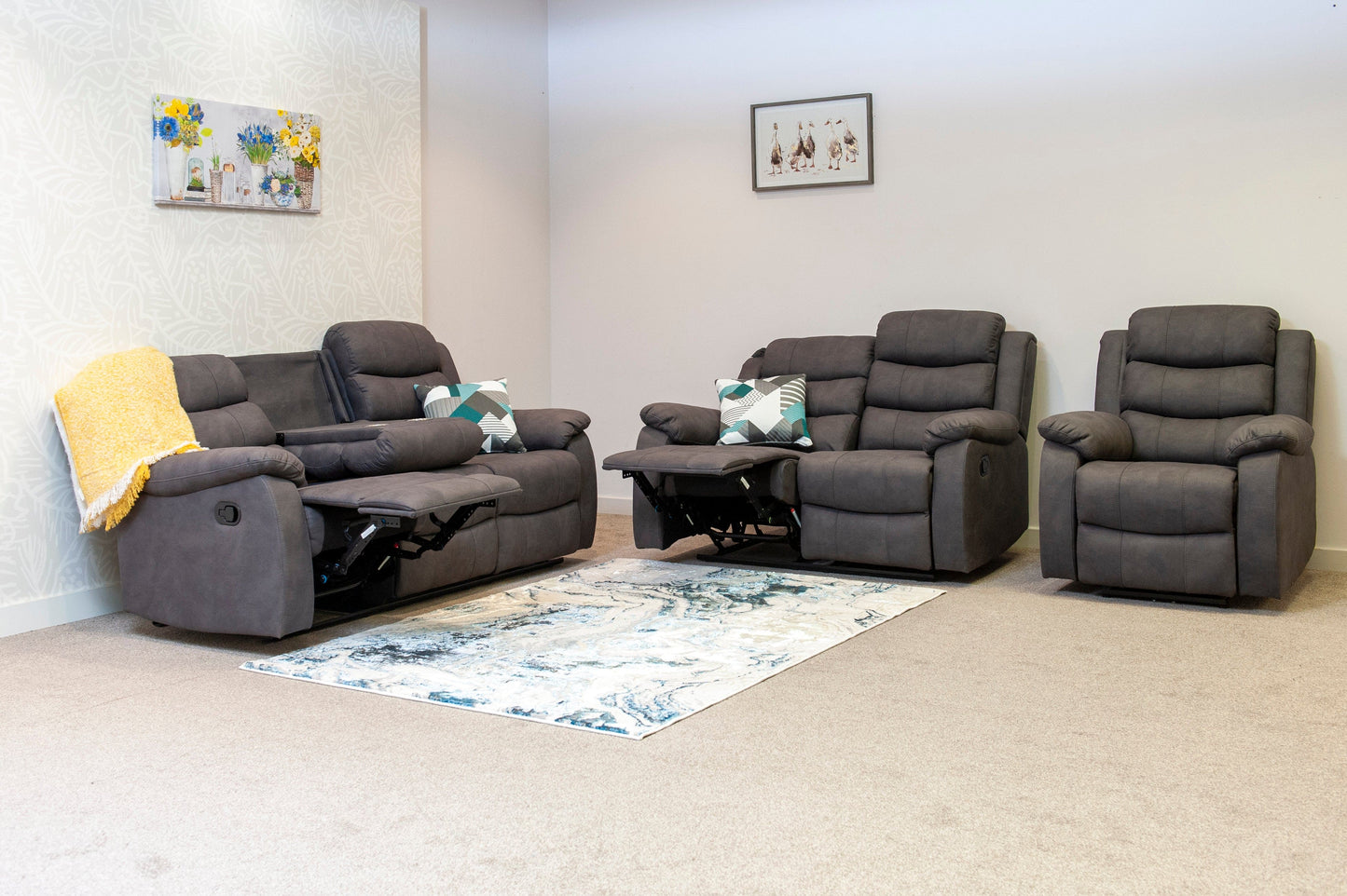 Willow Dark Grey Easy Clean Fabric With Manual Reclining Feature Seater Sofa Set Range