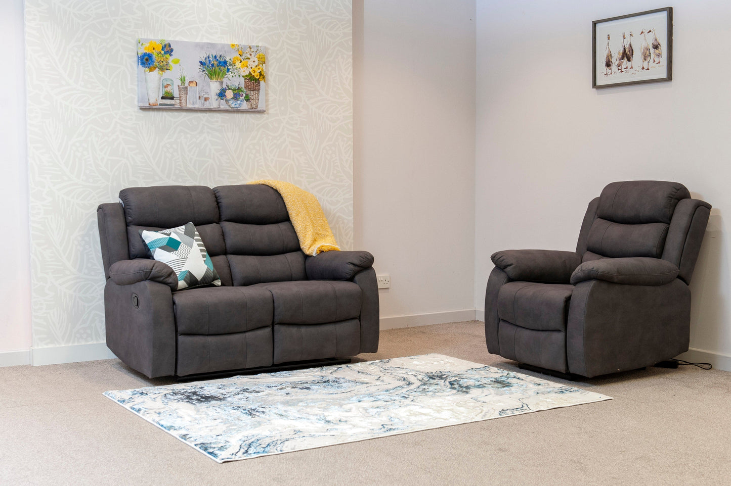 Willow Dark Grey Easy Clean Fabric With Manual Reclining Feature Seater Sofa Set Range