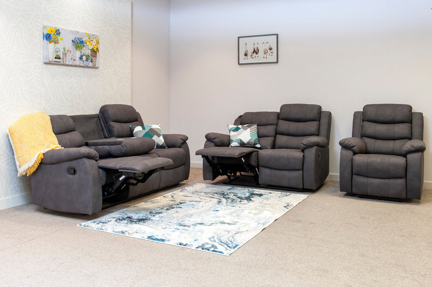 Willow Dark Grey Easy Clean Fabric With Manual Reclining Feature Seater Sofa Set Range