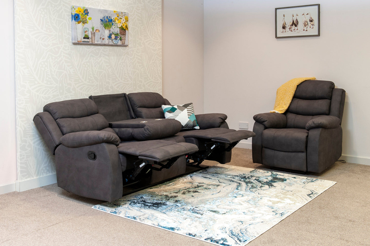 Willow Dark Grey Easy Clean Fabric With Manual Reclining Feature Seater Sofa Set Range