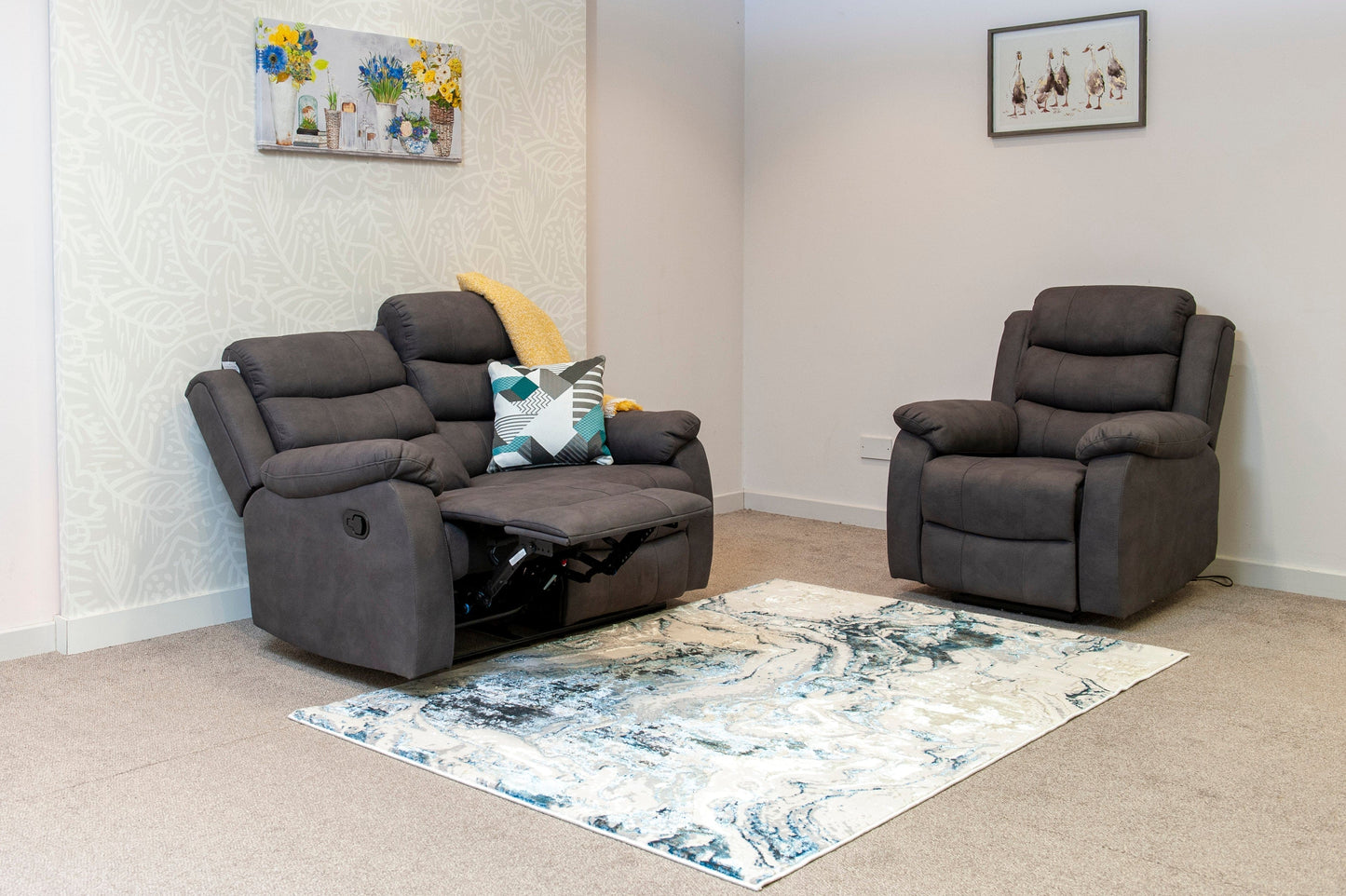 Willow Dark Grey Easy Clean Fabric With Manual Reclining Feature Seater Sofa Set Range