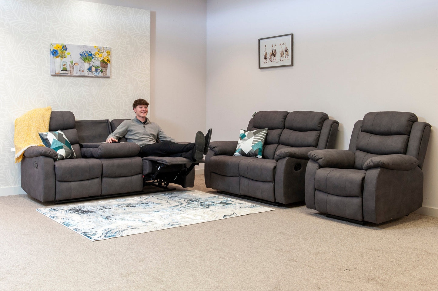 Willow Dark Grey Easy Clean Fabric With Manual Reclining Feature Seater Sofa Set Range