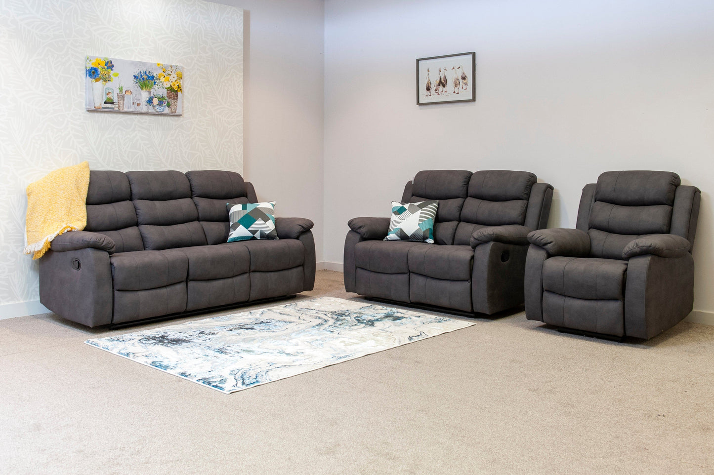 Willow Dark Grey Easy Clean Fabric With Manual Reclining Feature Seater Sofa Set Range