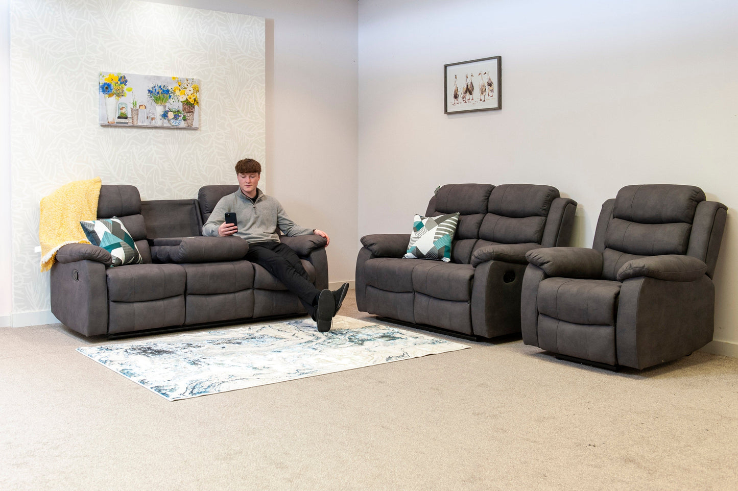 Willow Dark Grey Easy Clean Fabric With Manual Reclining Feature Seater Sofa Set Range