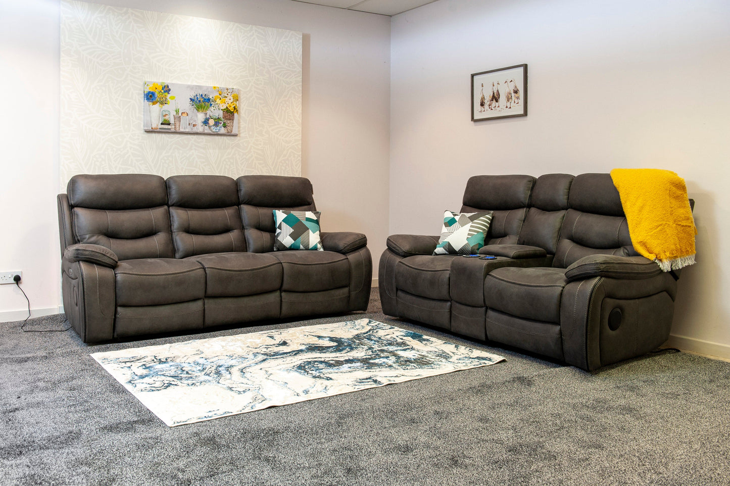 Cinema Sofa | Drinks Coolers | Wireless Charging | Bluetooth Speakers | Express Smart Tech Grey Fabric Power Recliner 3 + 2 Seater Bundle Sofa Set