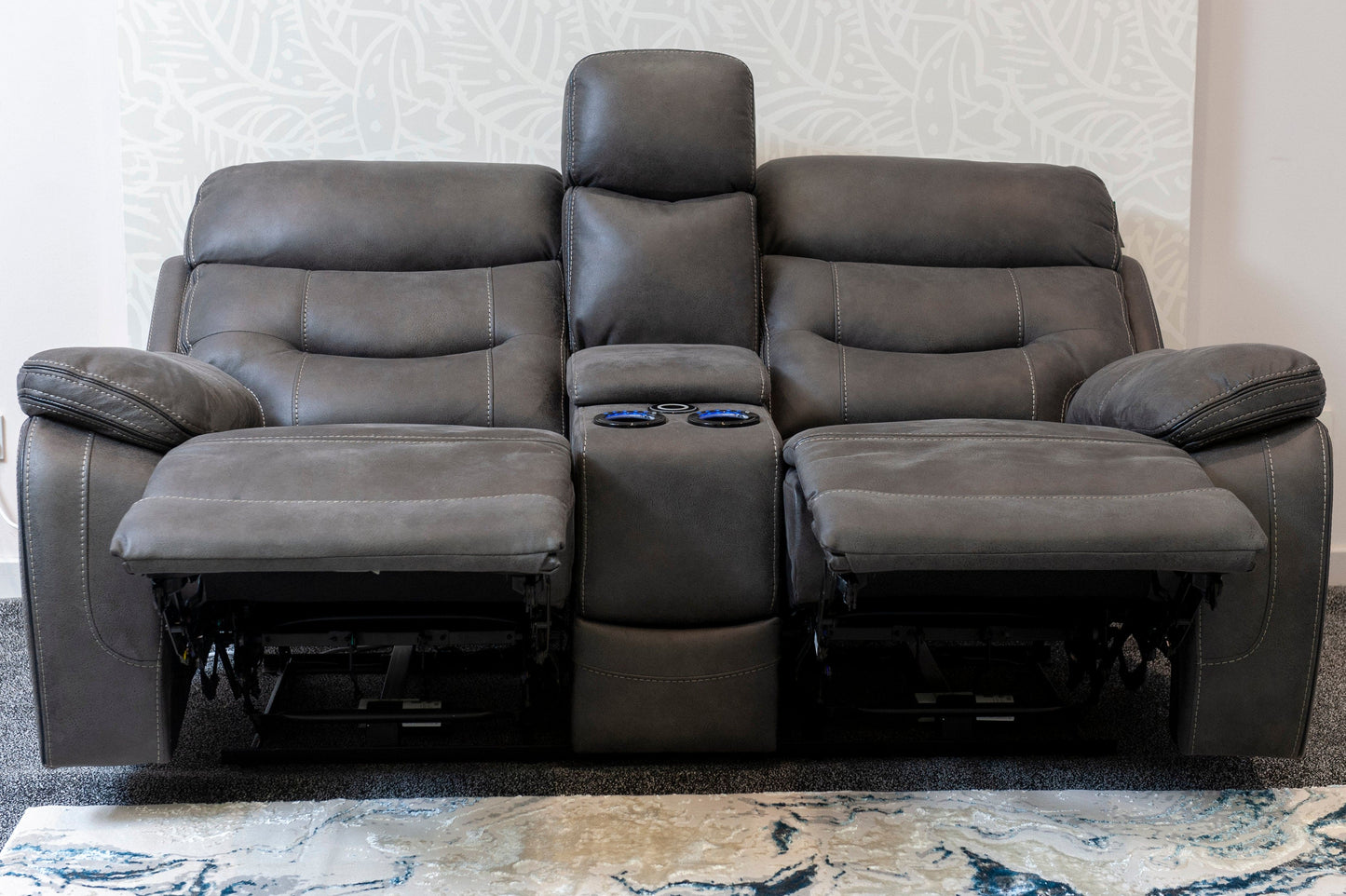 Cinema Sofa | Drinks Coolers | Wireless Charging | Bluetooth Speakers | Express Smart Tech Grey Fabric Power Recliner 3 + 2 Seater Bundle Sofa Set
