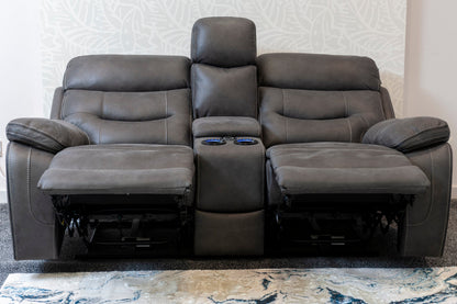 Cinema Sofa | Drinks Coolers | Wireless Charging | Bluetooth Speakers | Express Smart Tech Grey Fabric Power Recliner 3 + 2 Seater Bundle Sofa Set